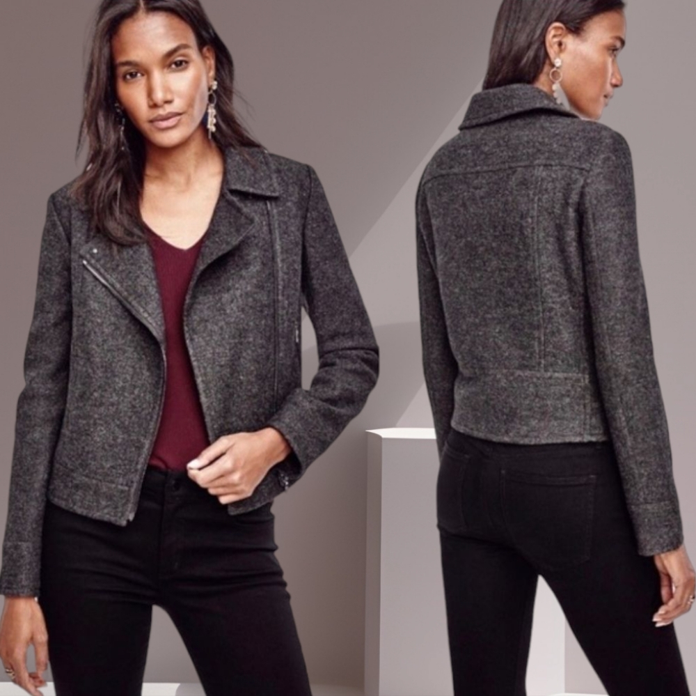 Mario Serrani Italy Dark Charcoal Asymmetrical Ribbed Moto Jacket